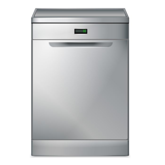 Modern energy-efficient dishwasher with a sleek stainless steel finish.